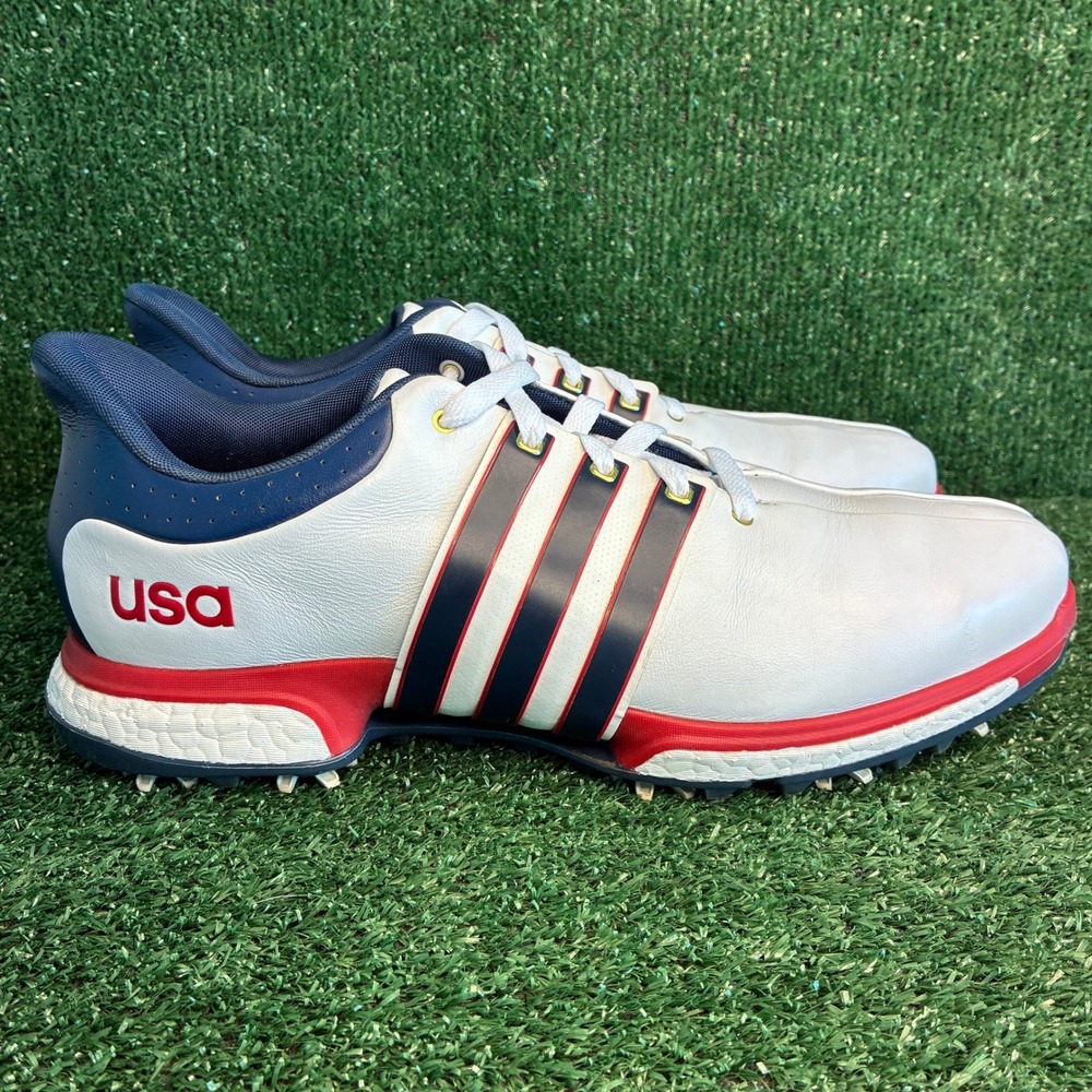 Adidas Tour360 Boost USA Olympics Edition Spiked Golf Shoes White Blue Mens 13